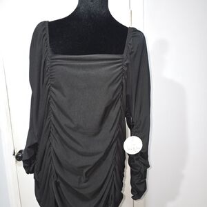 Elegant Black Ruched Blouse